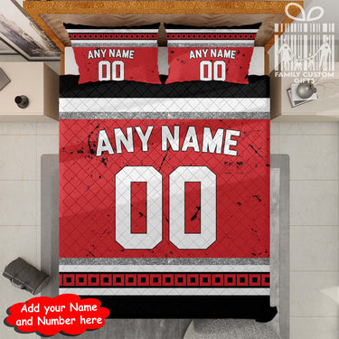 Custom Quilt Sets Carolina Jersey Personalized Ice hockey Premium Quilt Bedding for Men Women